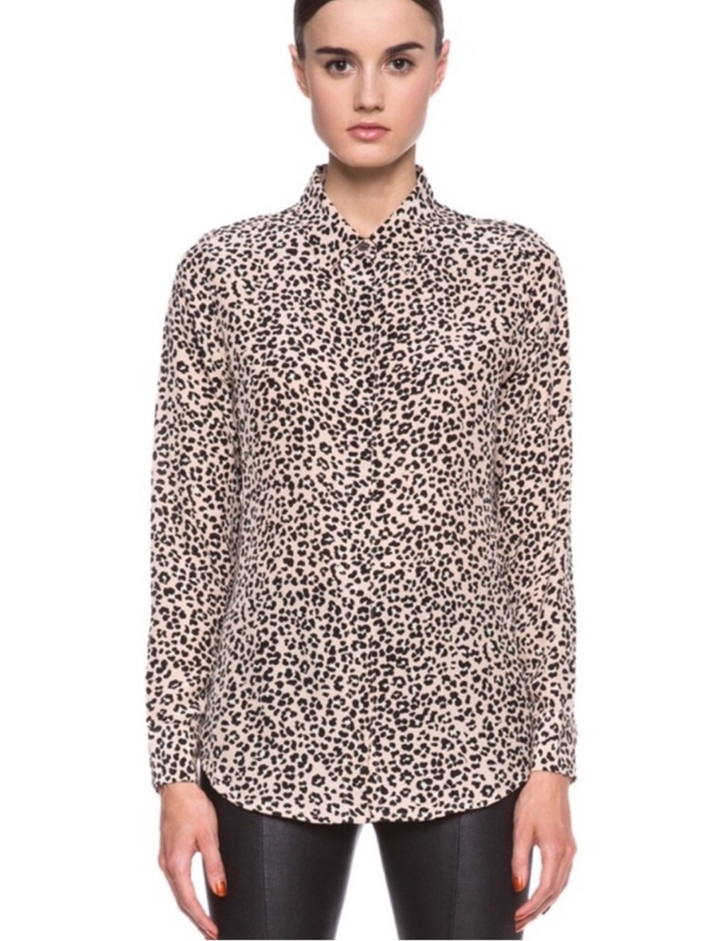 Equipment Femme - Signature Silk Neutral Leopard Print Button Down Blouse